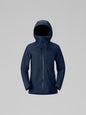 Navy blue hooded jacket on a light gray background