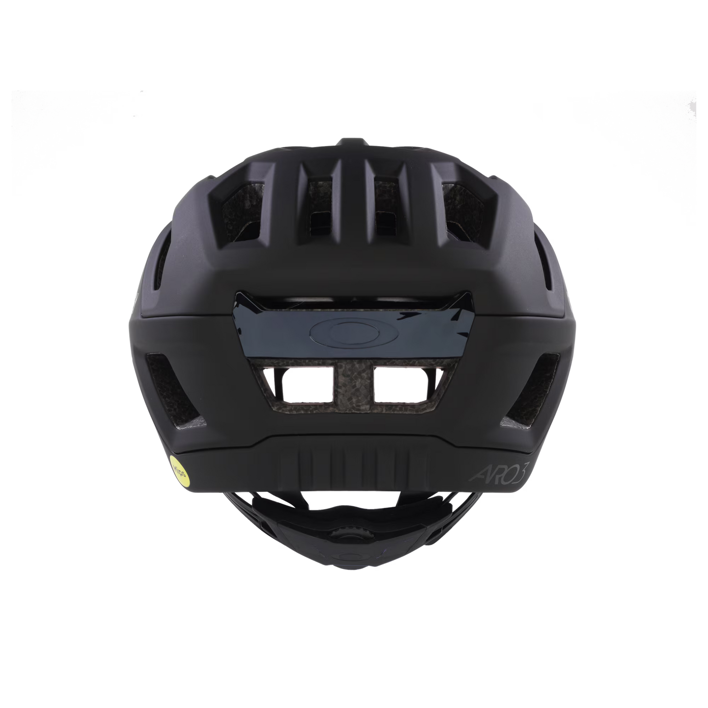 Black helmet with visible branding on a white background