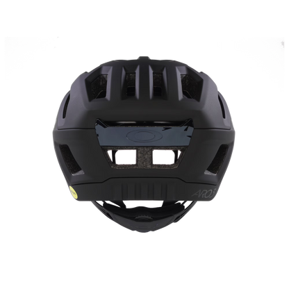 Black helmet with visible branding on a white background
