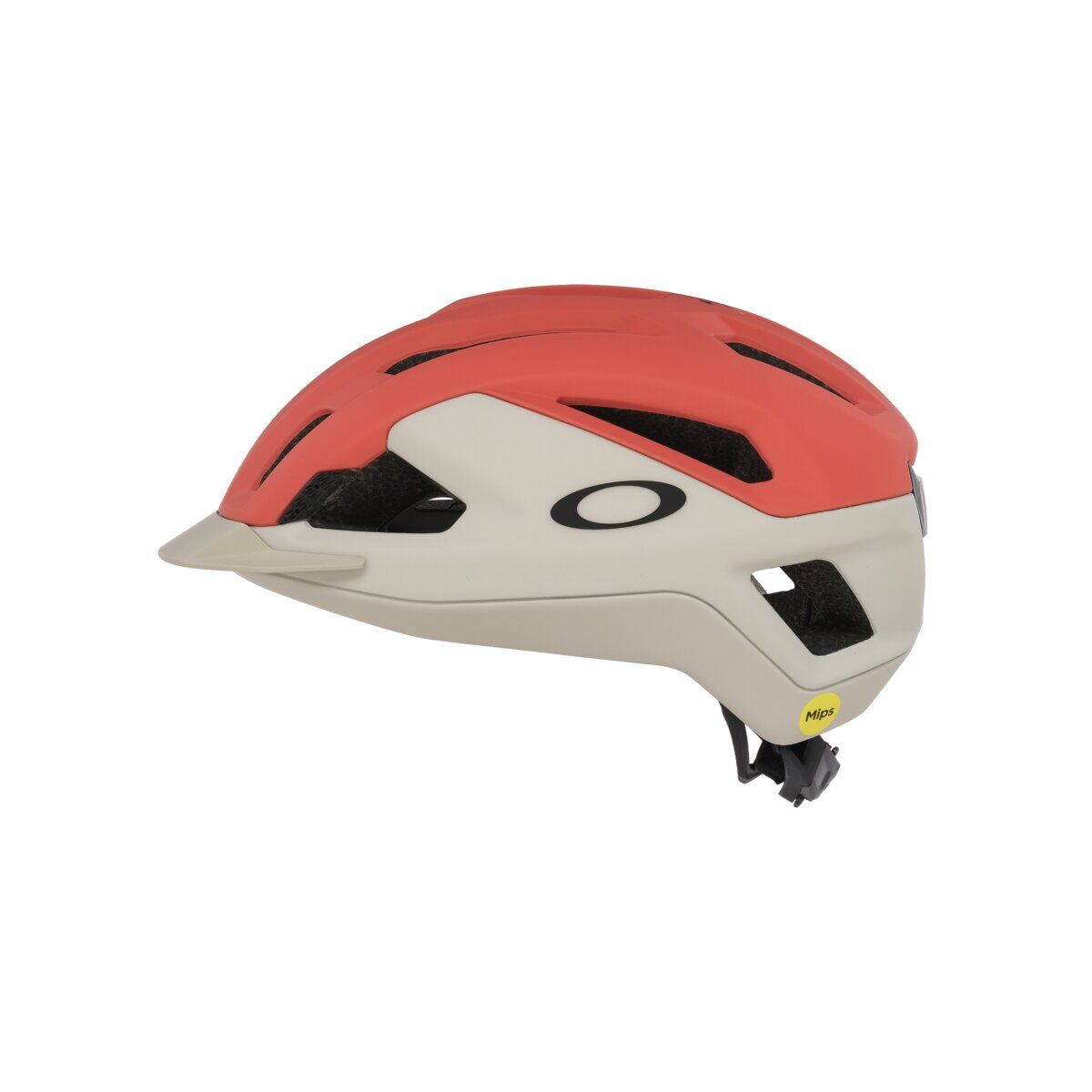 Red and beige helmet on a white background