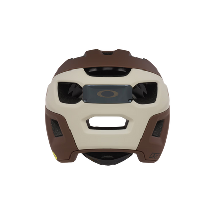 Beige and brown helmet with a brand logo on a white background