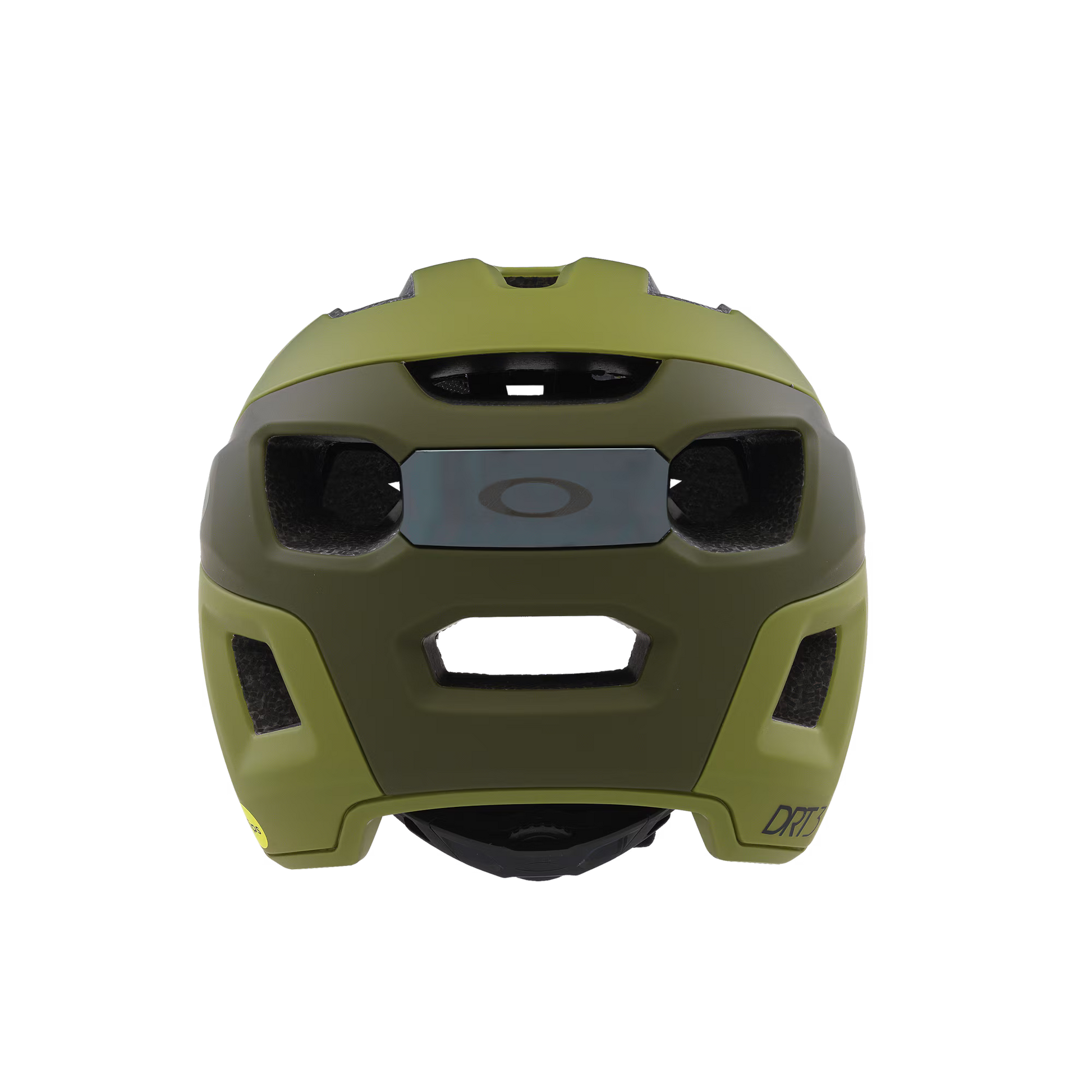 Green helmet with Oakley logo on a white background