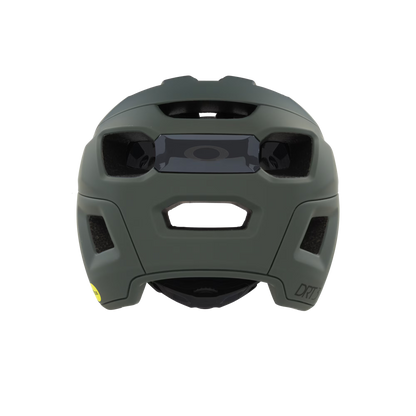 Dark gray helmet with visible branding on a white background