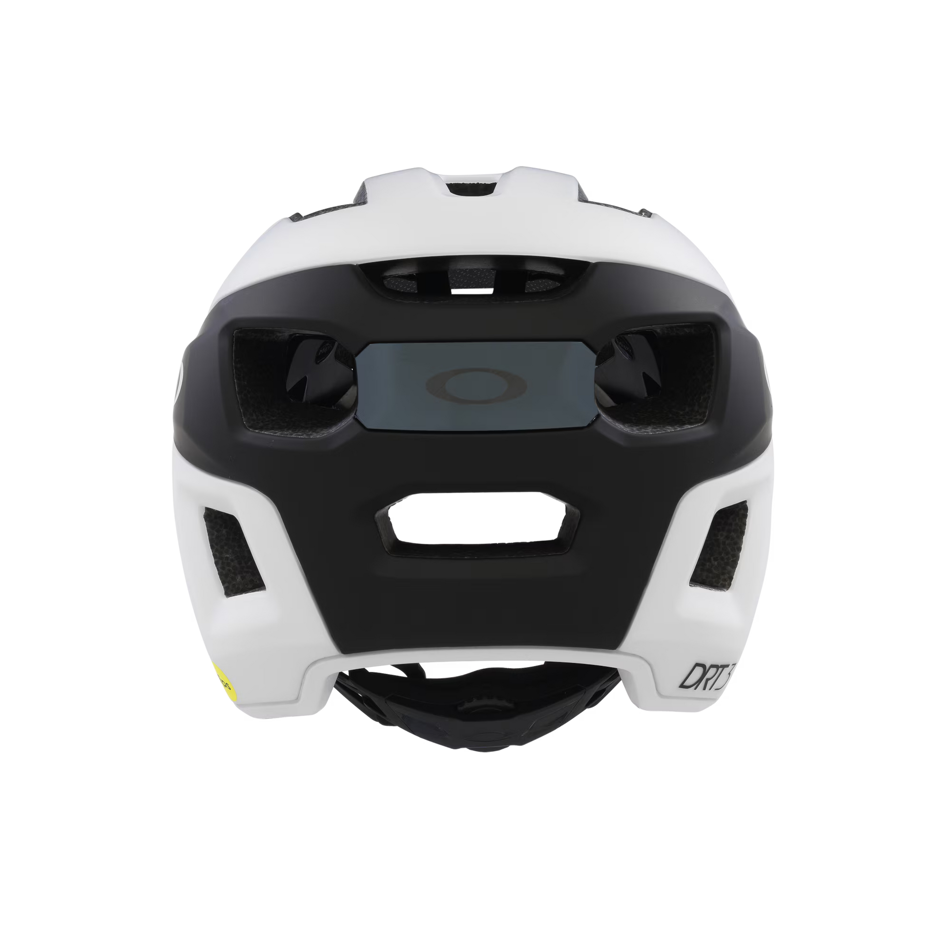 Black and white helmet with 'OAKLEY' branding on a white background