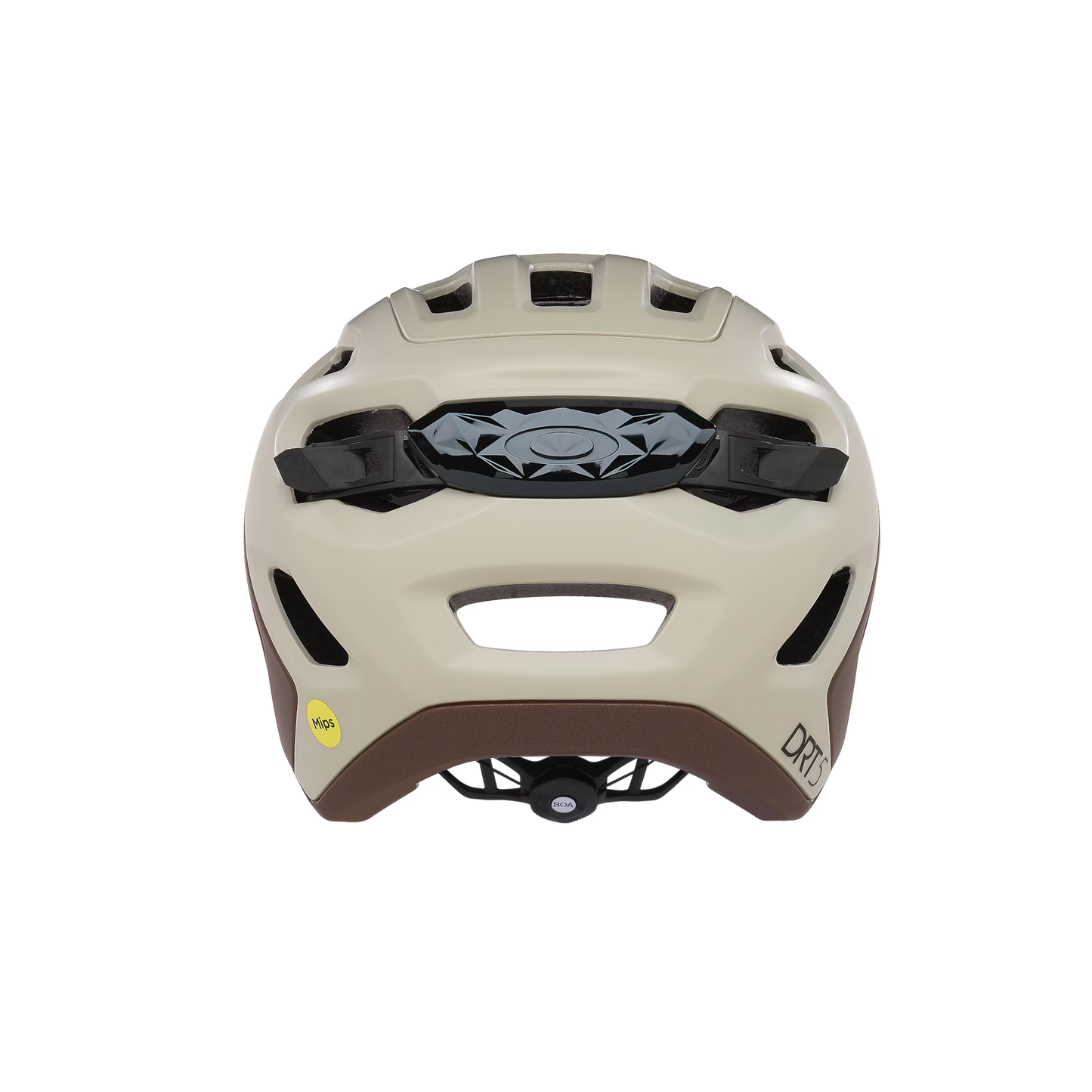 Beige helmet with black accents on a white background