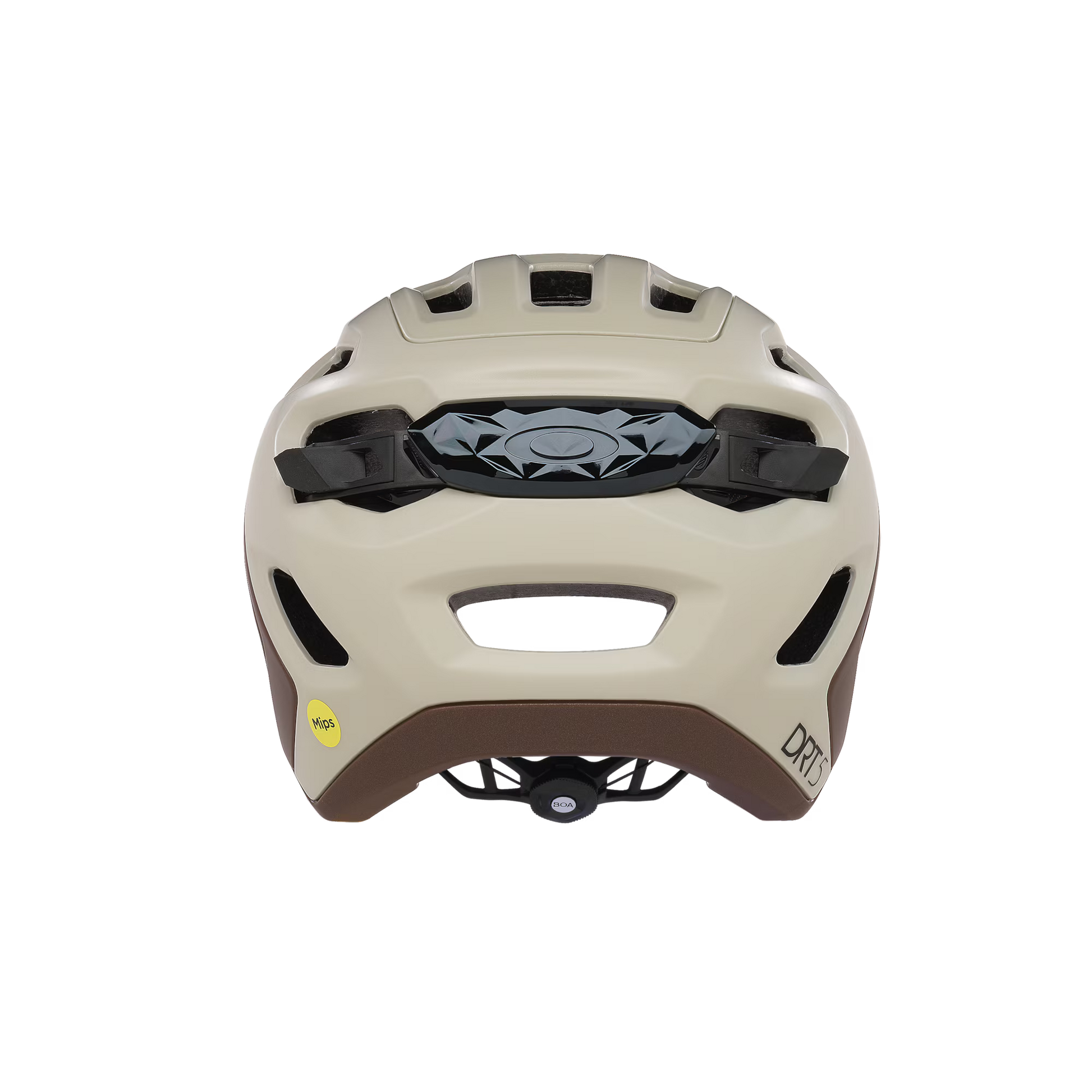 Beige helmet with black accents on a white background