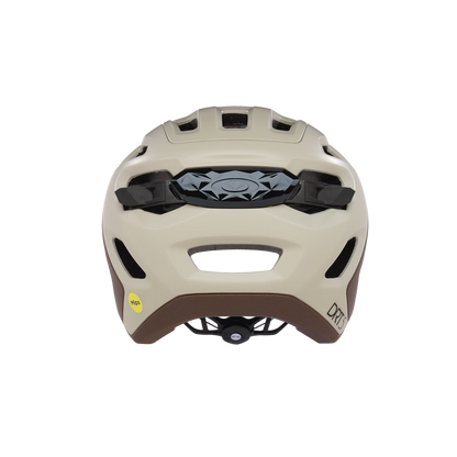 Beige helmet with black accents on a white background