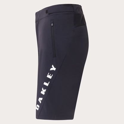 Black shorts with Oakley branding on a light gray background