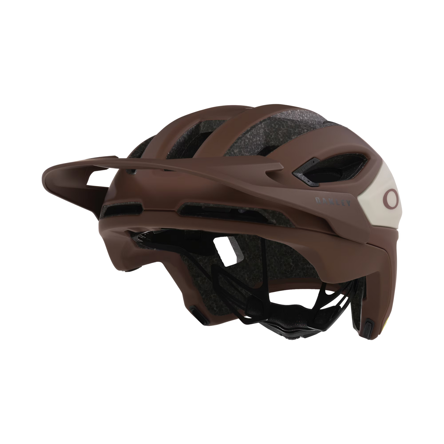 Brown helmet with a visible brand logo on a white background