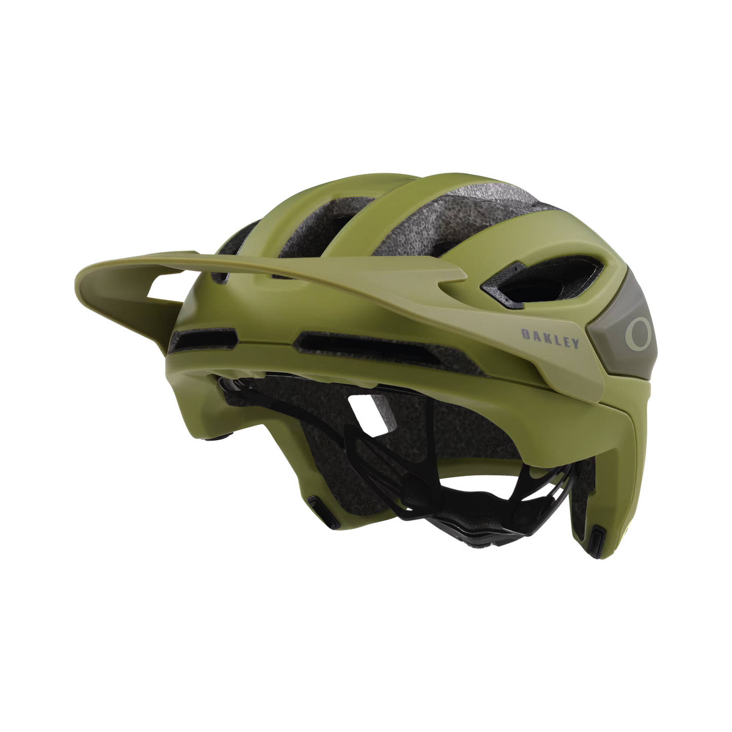 Green helmet with Oakley logo on a white background