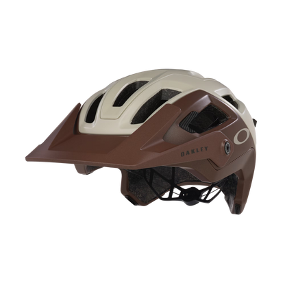 Brown and beige helmet with 'Oakley' branding on a white background
