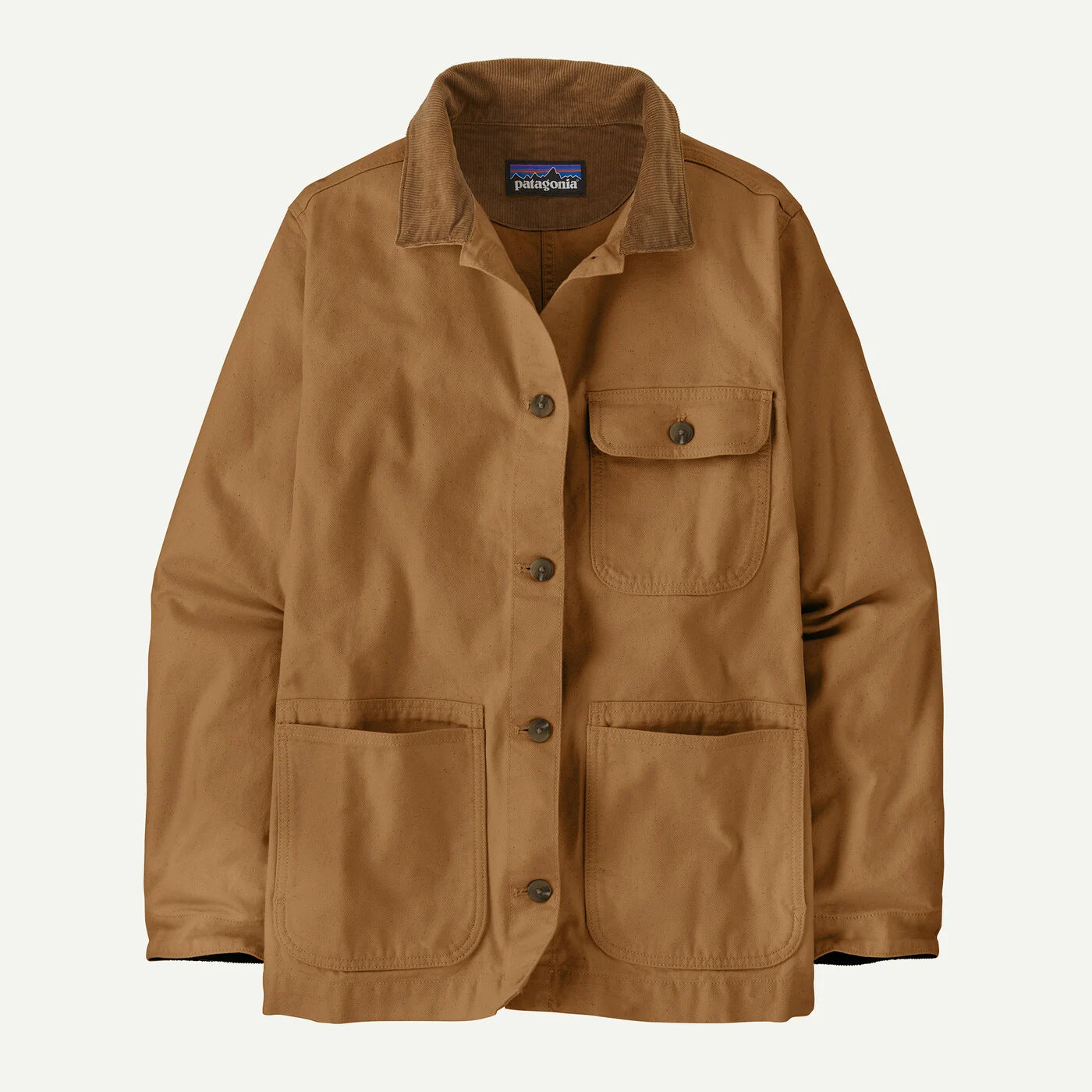 Brown jacket with a visible Patagonia logo on a white background