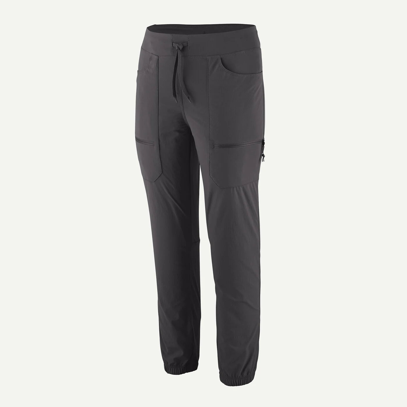Dark gray pants with multiple pockets on a light gray background