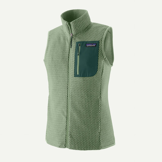 Green fleece vest with a pocket on a white background