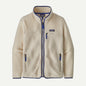 Beige fleece jacket with blue accents on a white background