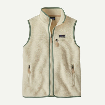 Beige fleece vest with a brand logo on a white background