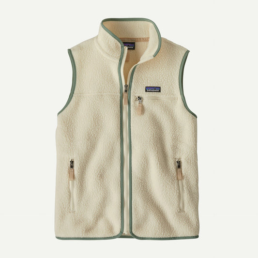 Beige fleece vest with a brand logo on a white background