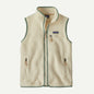 Beige fleece vest with a brand logo on a white background