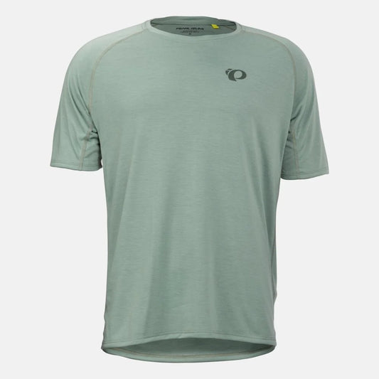 Green athletic shirt with a brand logo on a white background