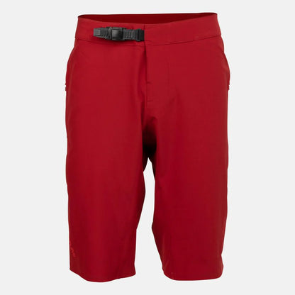 Red shorts with a black belt on a white background