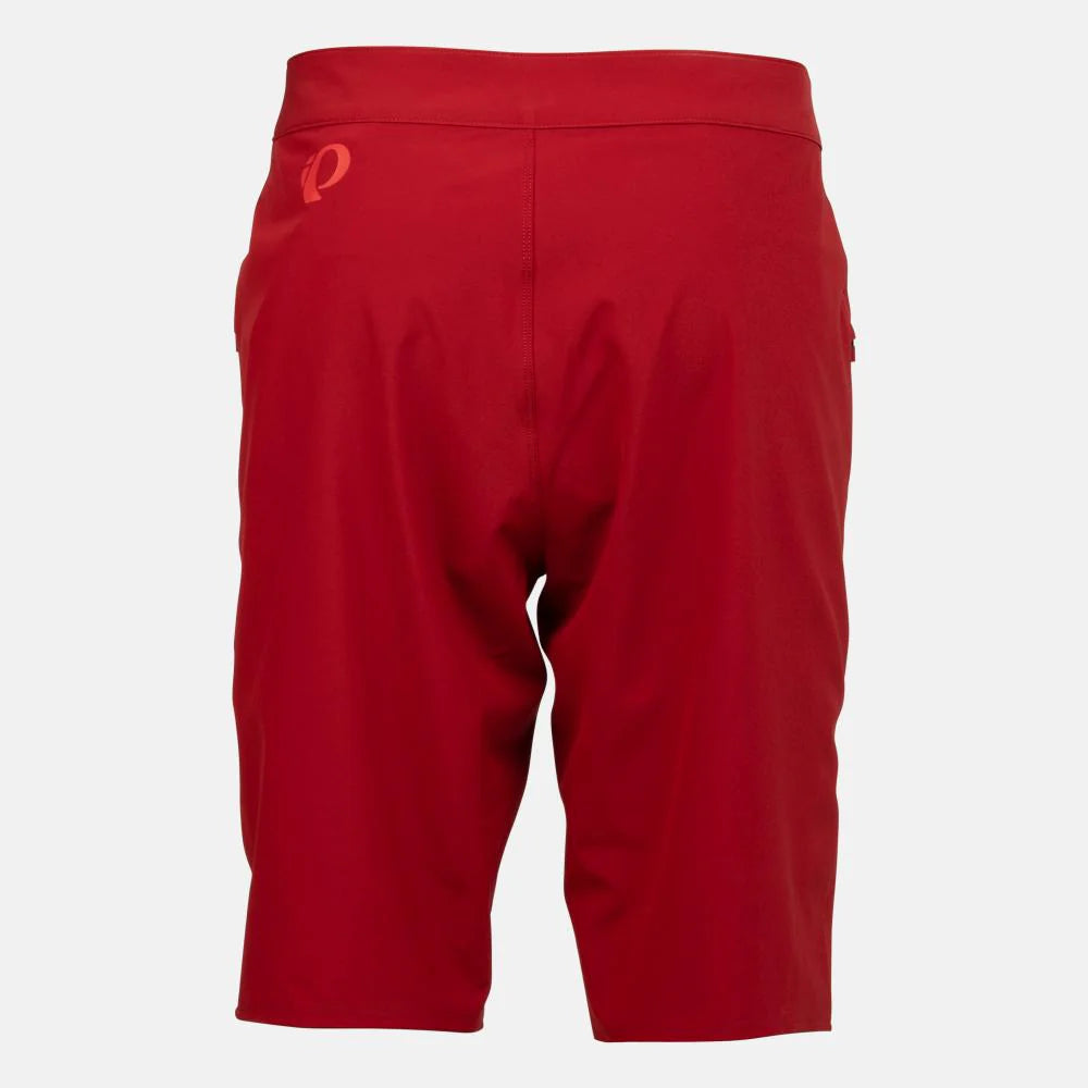 Red cycling shorts with a brand logo on a white background