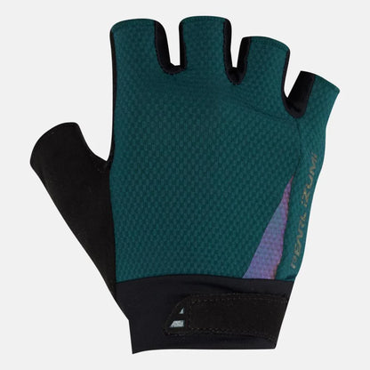 Teal cycling glove with black accents on a white background