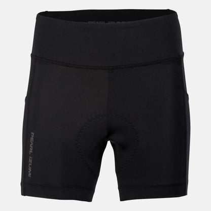 Black cycling shorts with Pearl Izumi logo on a light gray background