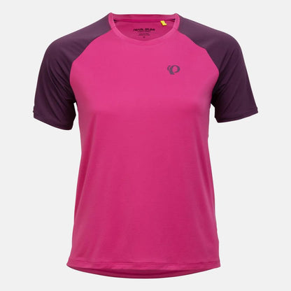 Pink and purple athletic shirt with a logo on a white background