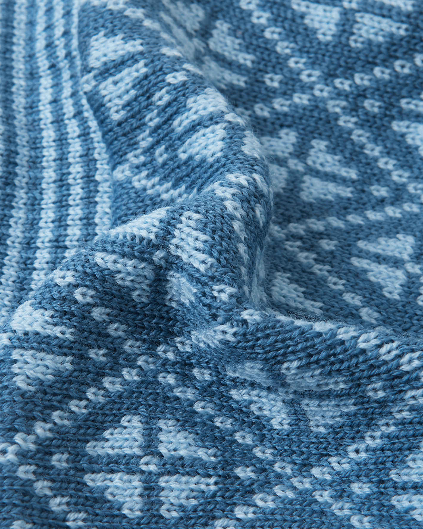 Close-up of a blue and white patterned fabric