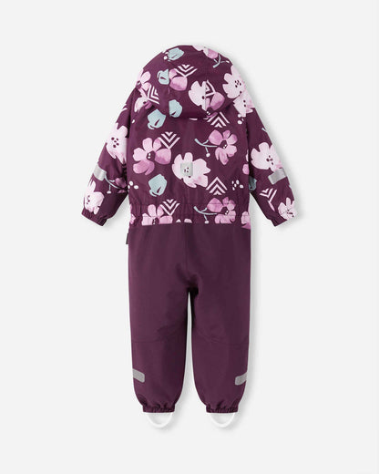 Children's snowsuit with floral pattern on a white background