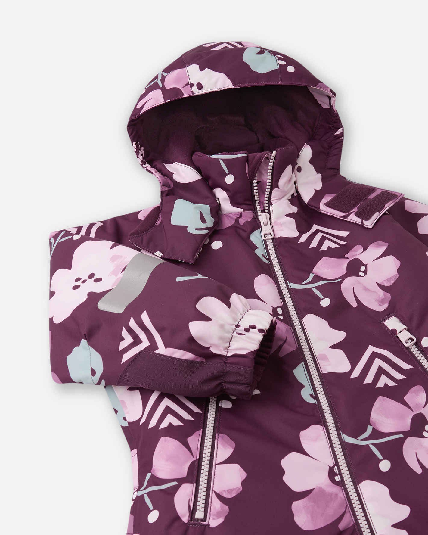 Purple floral-patterned jacket on a white background