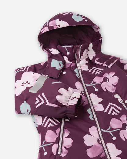 Purple floral-patterned jacket on a white background