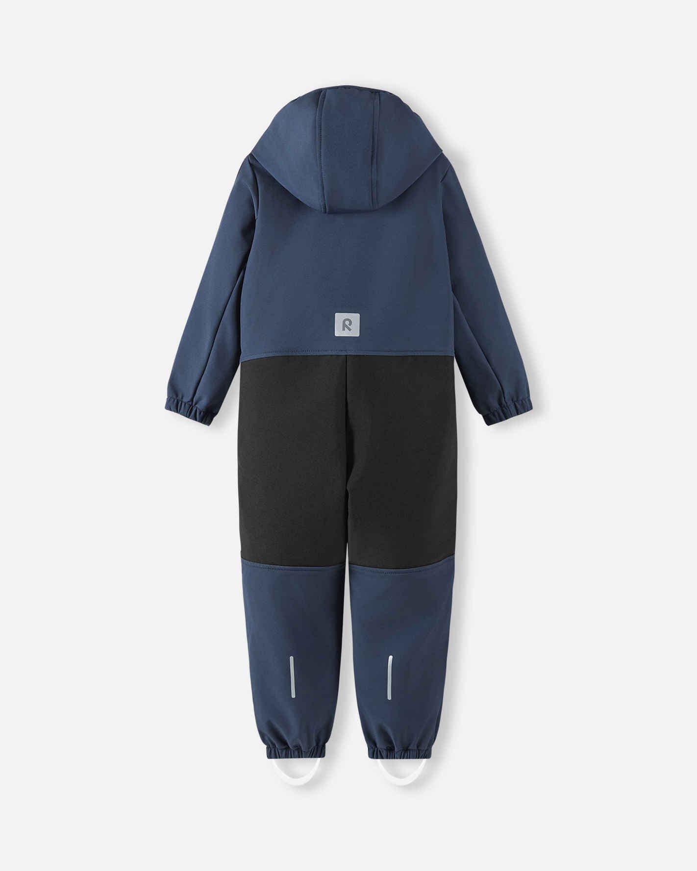 Two-tone blue and black children's snowsuit on a white background