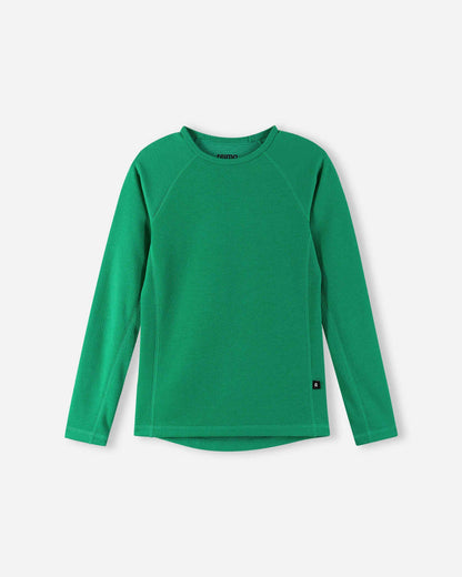 Green long-sleeve shirt on a light gray background