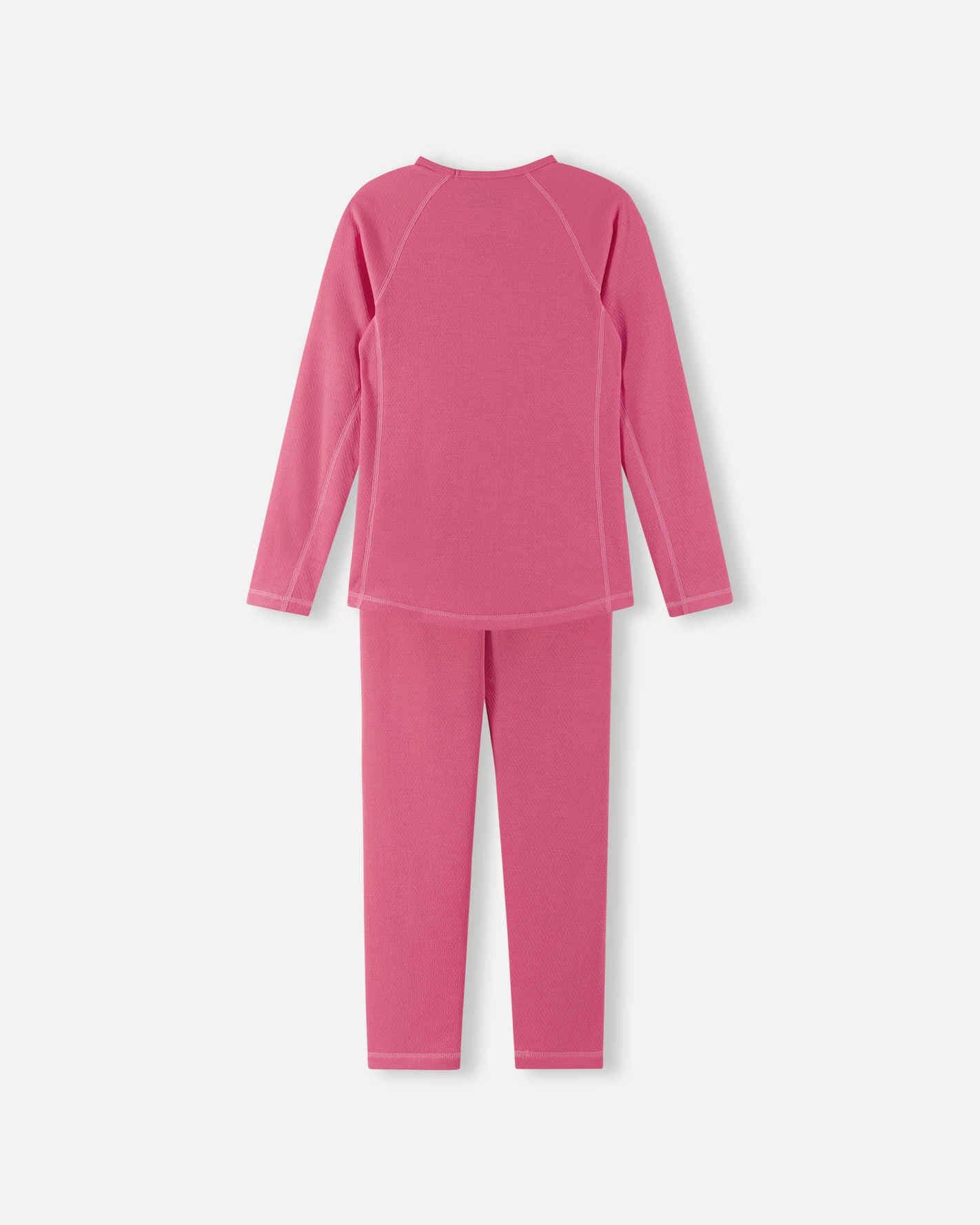 Pink long-sleeve shirt and pants set on a white background