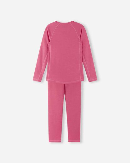 Pink long-sleeve shirt and pants set on a white background