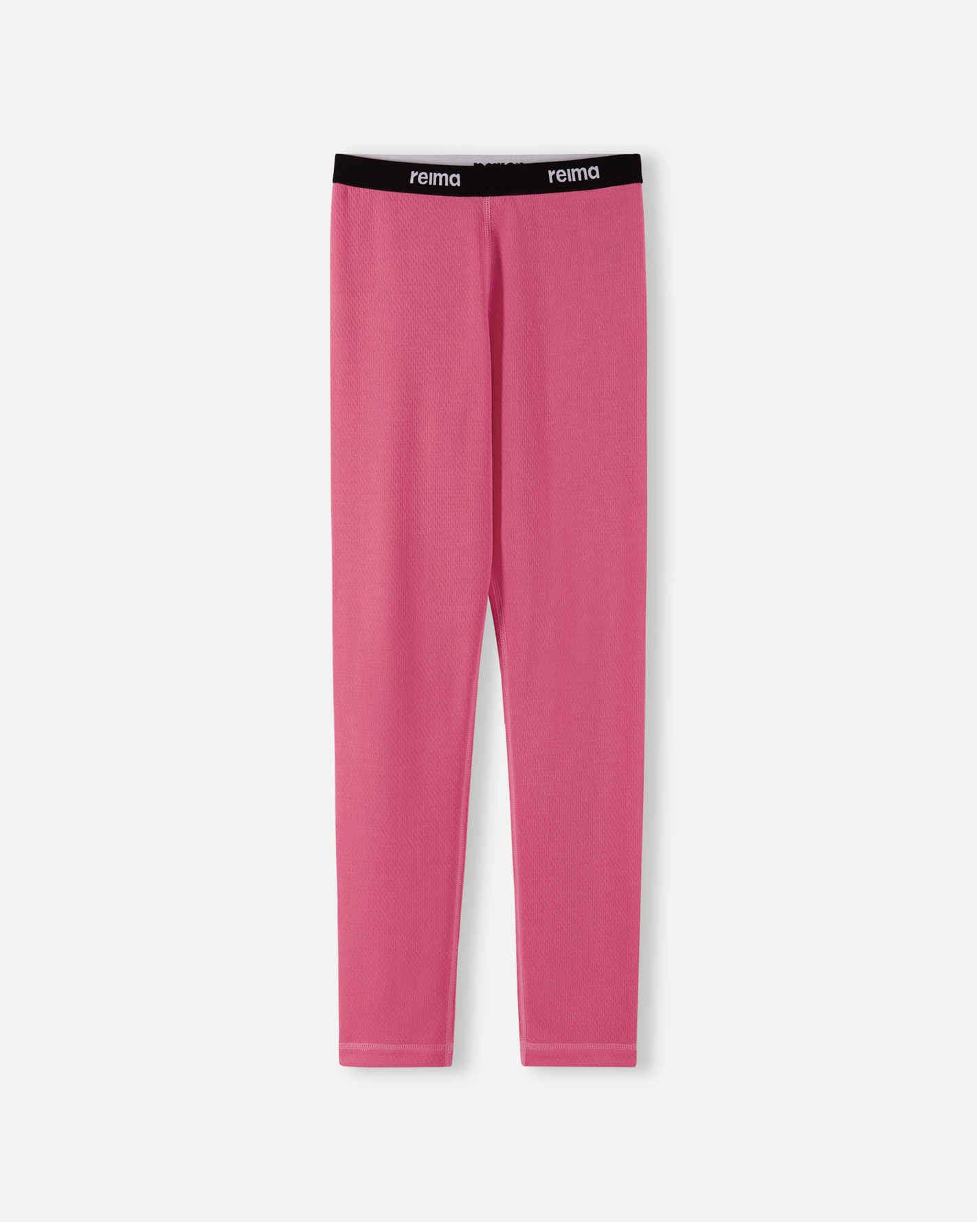 Pink leggings with a black waistband on a white background