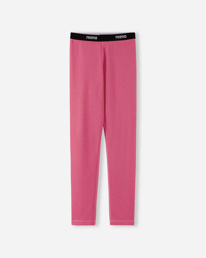 Pink leggings with a black waistband on a white background