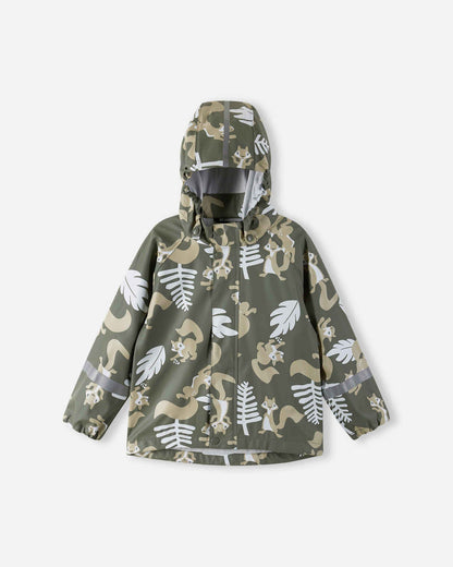 Children's raincoat with animal pattern on a white background