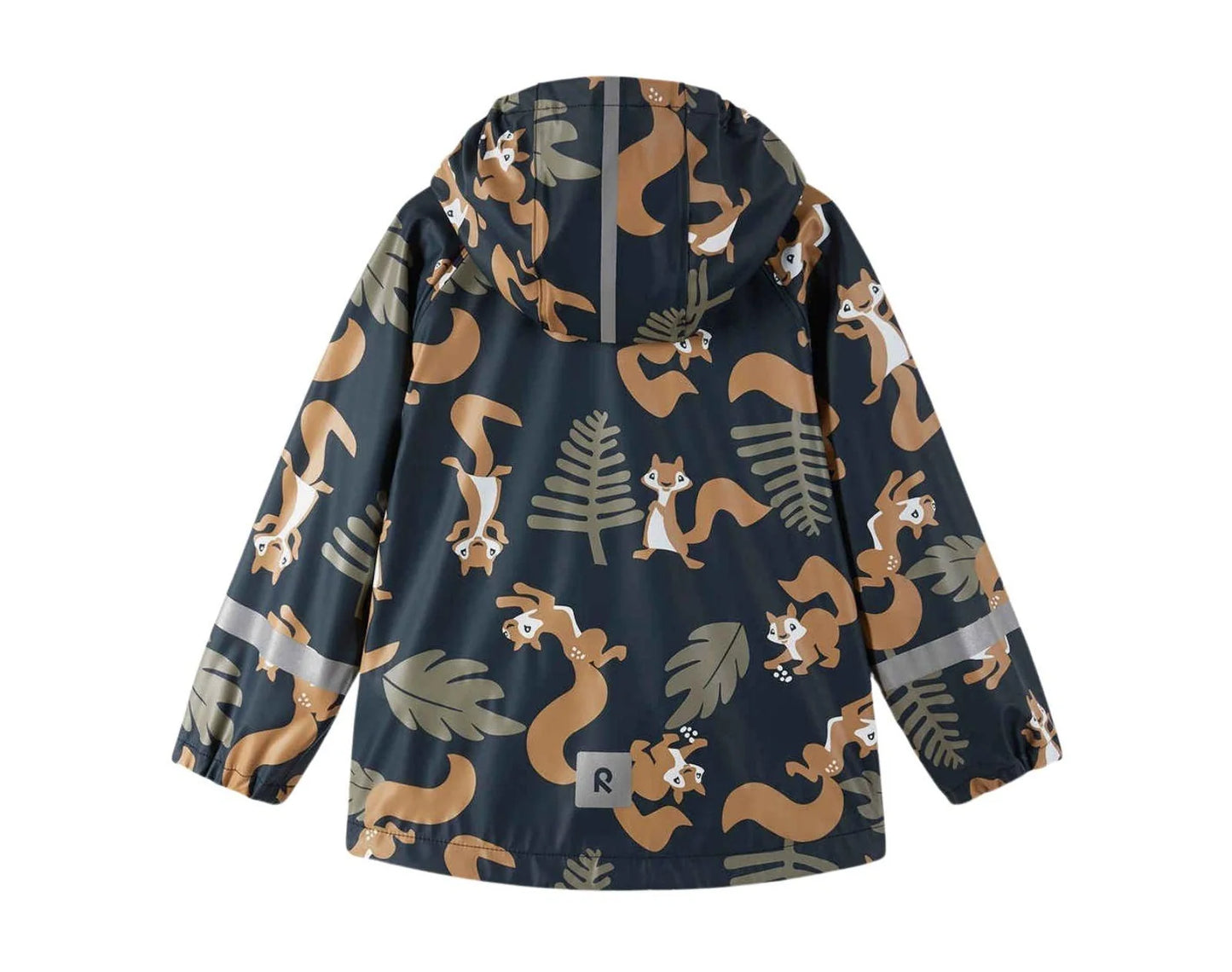 Children's raincoat with squirrel pattern on a white background