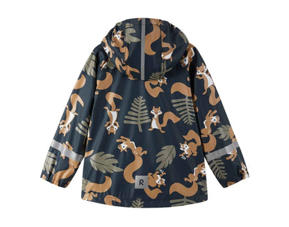 Children's raincoat with squirrel pattern on a white background