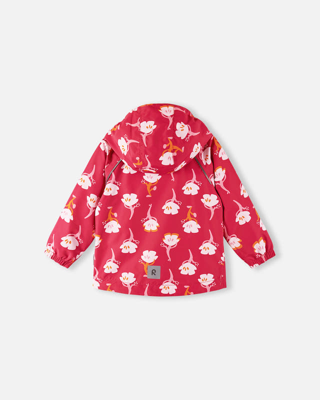 Red children's jacket with floral pattern on a white background