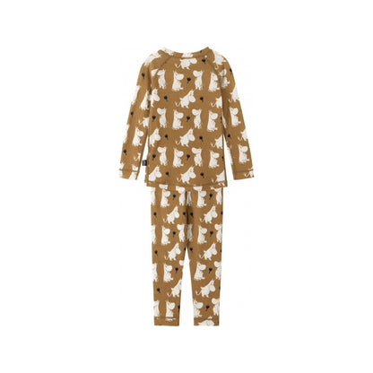 Children's pajama set with dog pattern on a white background