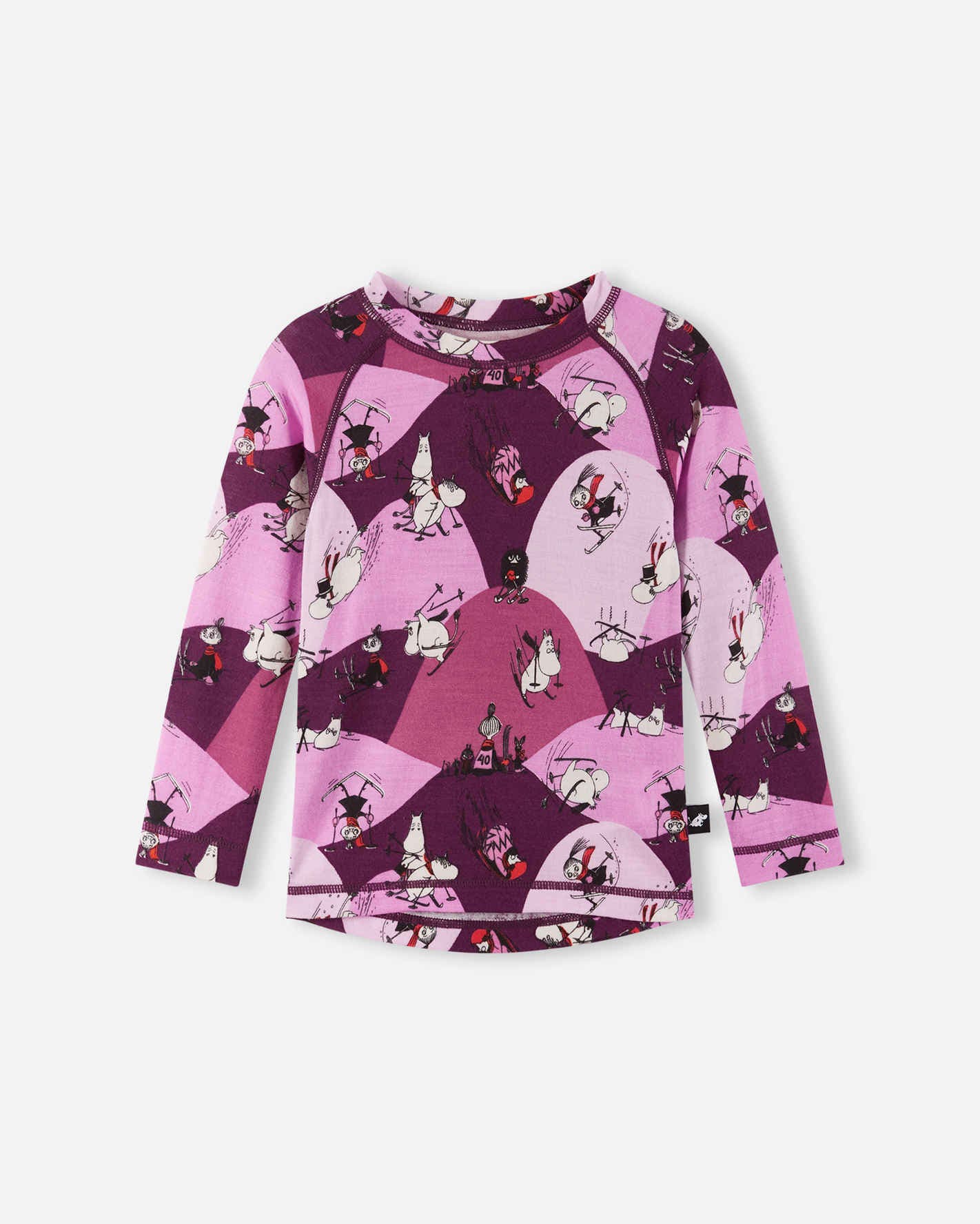 Purple and pink long-sleeve shirt with butterfly pattern on a white background