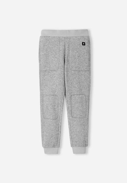 Gray sweatpants with a small logo on a white background