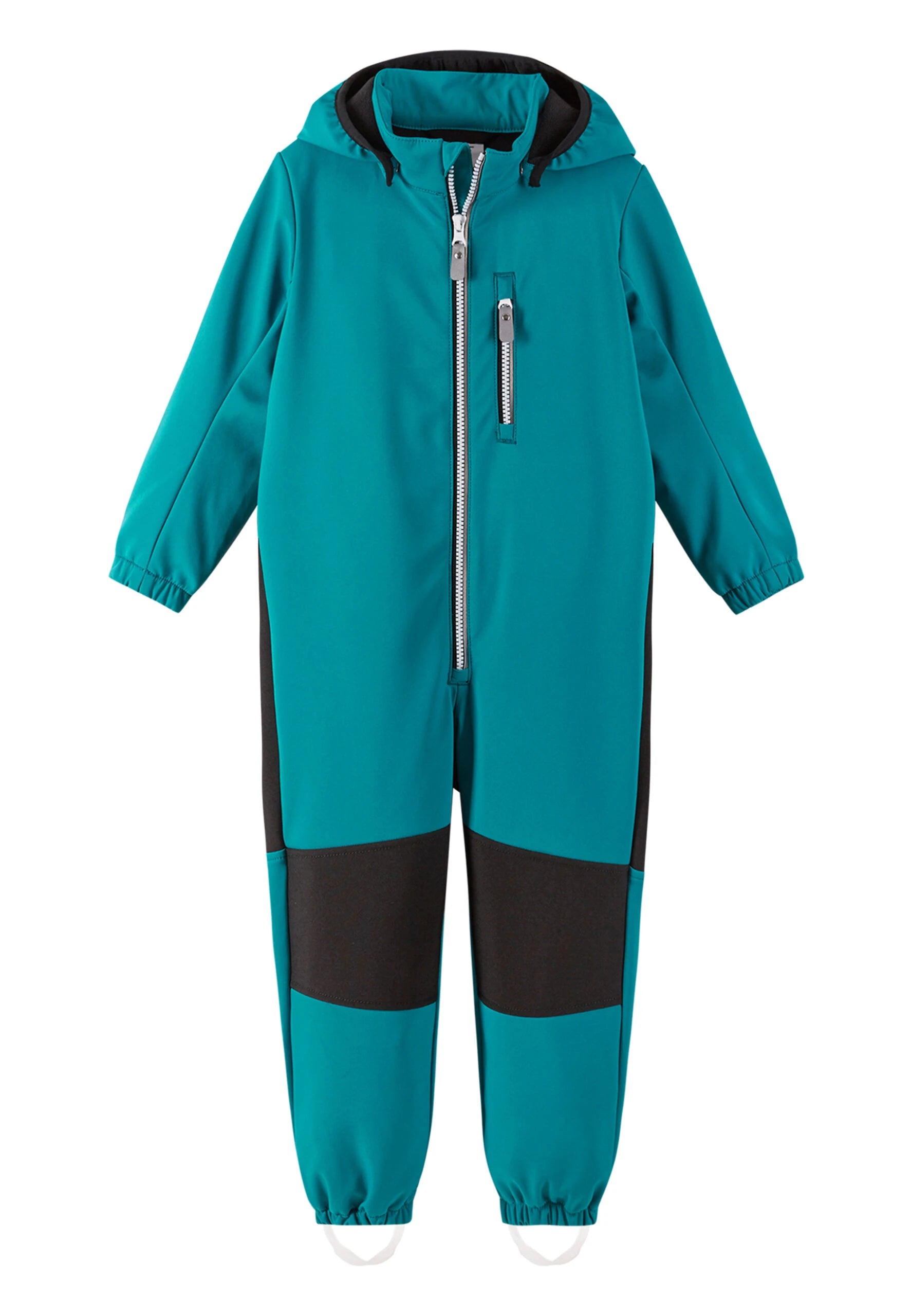 Teal and black jumpsuit on a white background