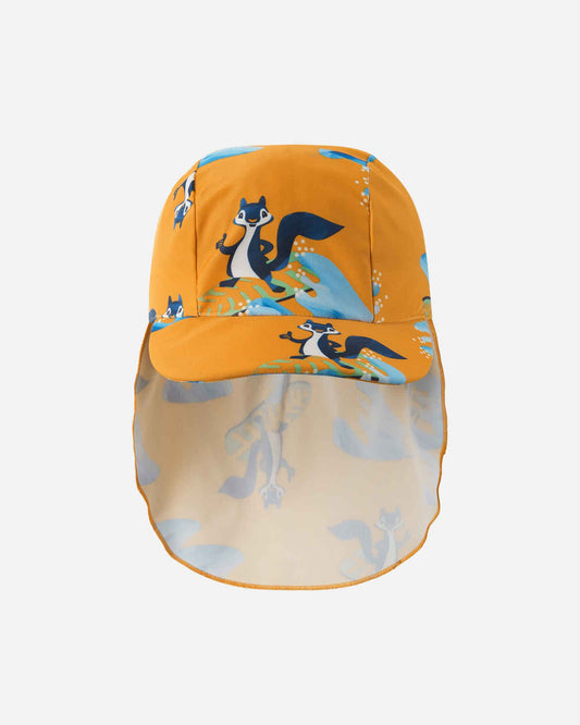 Children's sun hat with a squirrel design on a white background