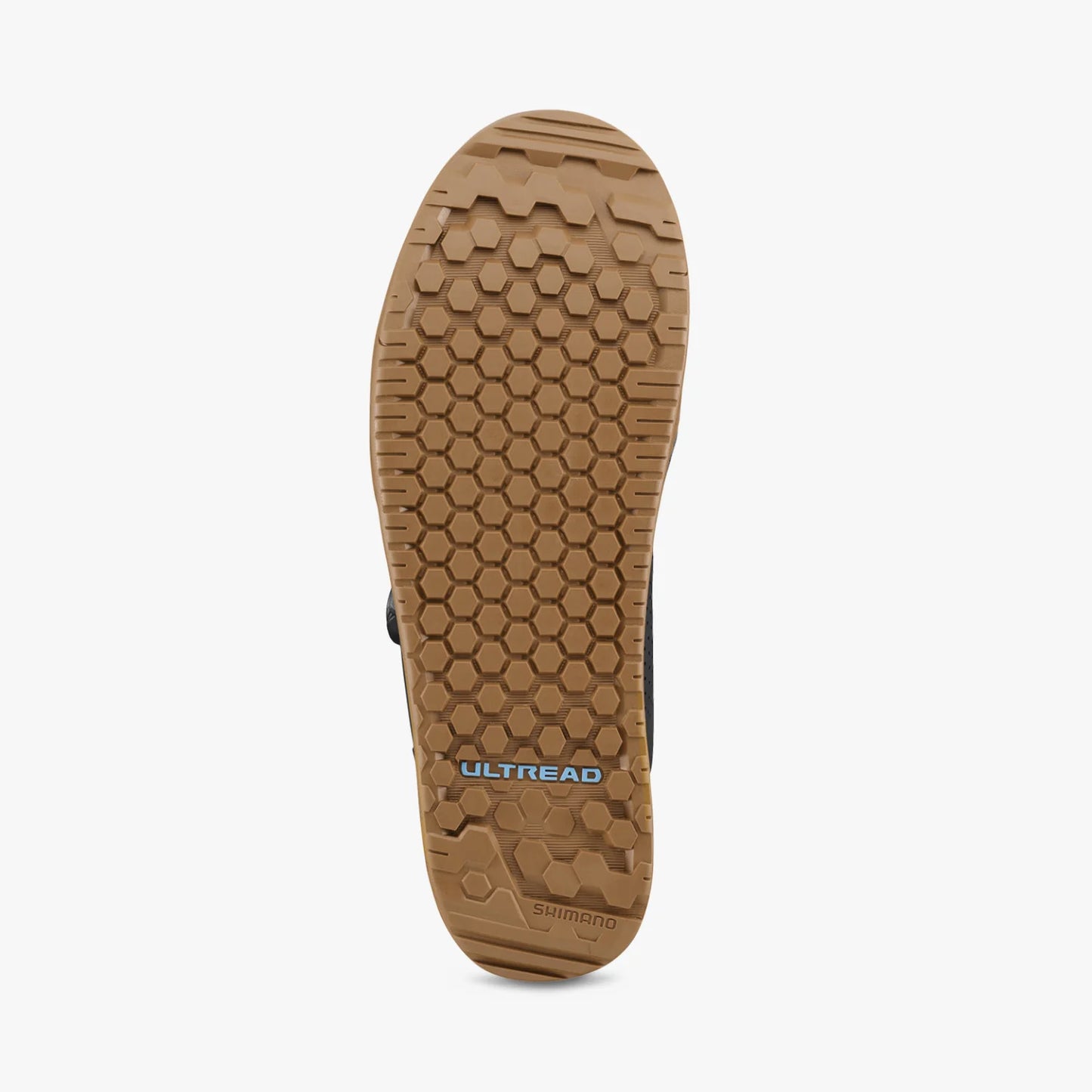 Close-up of a shoe sole with 'Ultread' branding on a white background