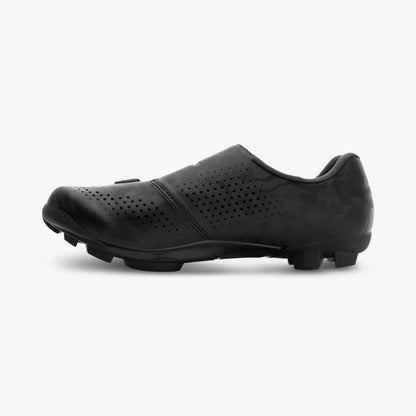 Black cycling shoe on a white background