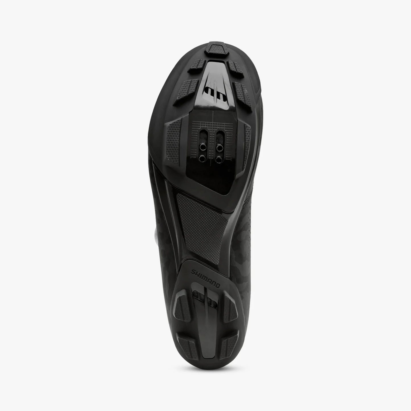 Black cycling shoe sole on a white background